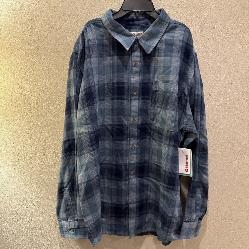 Marmot Fairfax Novelty Flannel Plaid Shirt Mens XXL‎ Lightweight Arctic Navy NWT